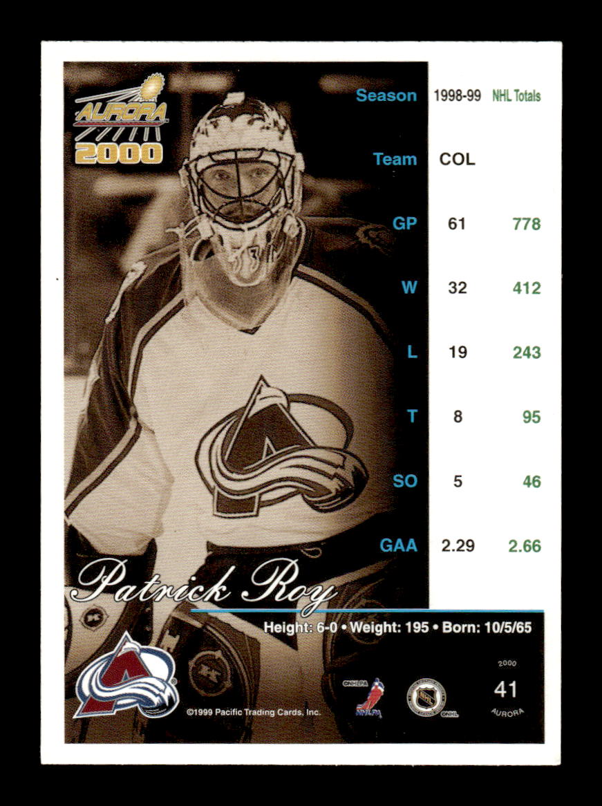 1999-00 Pacific Aurora #41 Patrick Roy Colorado Avalanche EX CS26017166