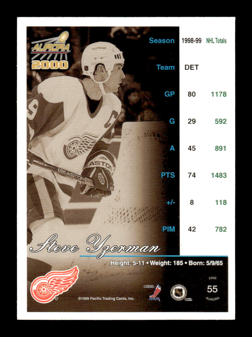 1999-00 Pacific Aurora #55 Steve Yzerman Detroit Red Wings EX CS26017168