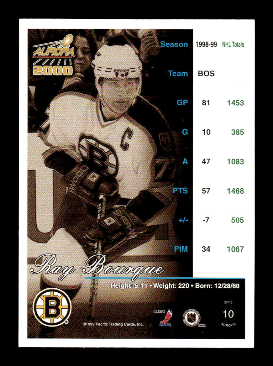 1999-00 Pacific Aurora #10 Ray Bourque Boston Bruins EX CS26017169