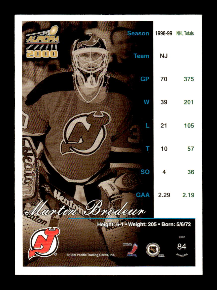 1999-00 Pacific Aurora #84 Martin Brodeur New Jersey Devils EX CS26017172