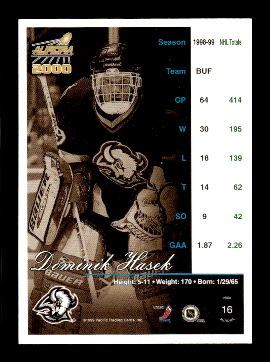 1999-00 Pacific Aurora #16 Dominik Hasek Buffalo Sabres EX CS26017178