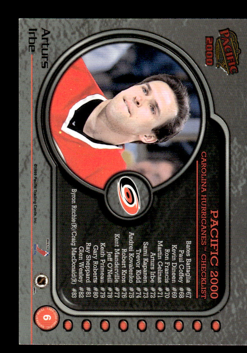 1999-00 Pacific #6 Arturs Irbe Carolina Hurricanes EX CS26017182