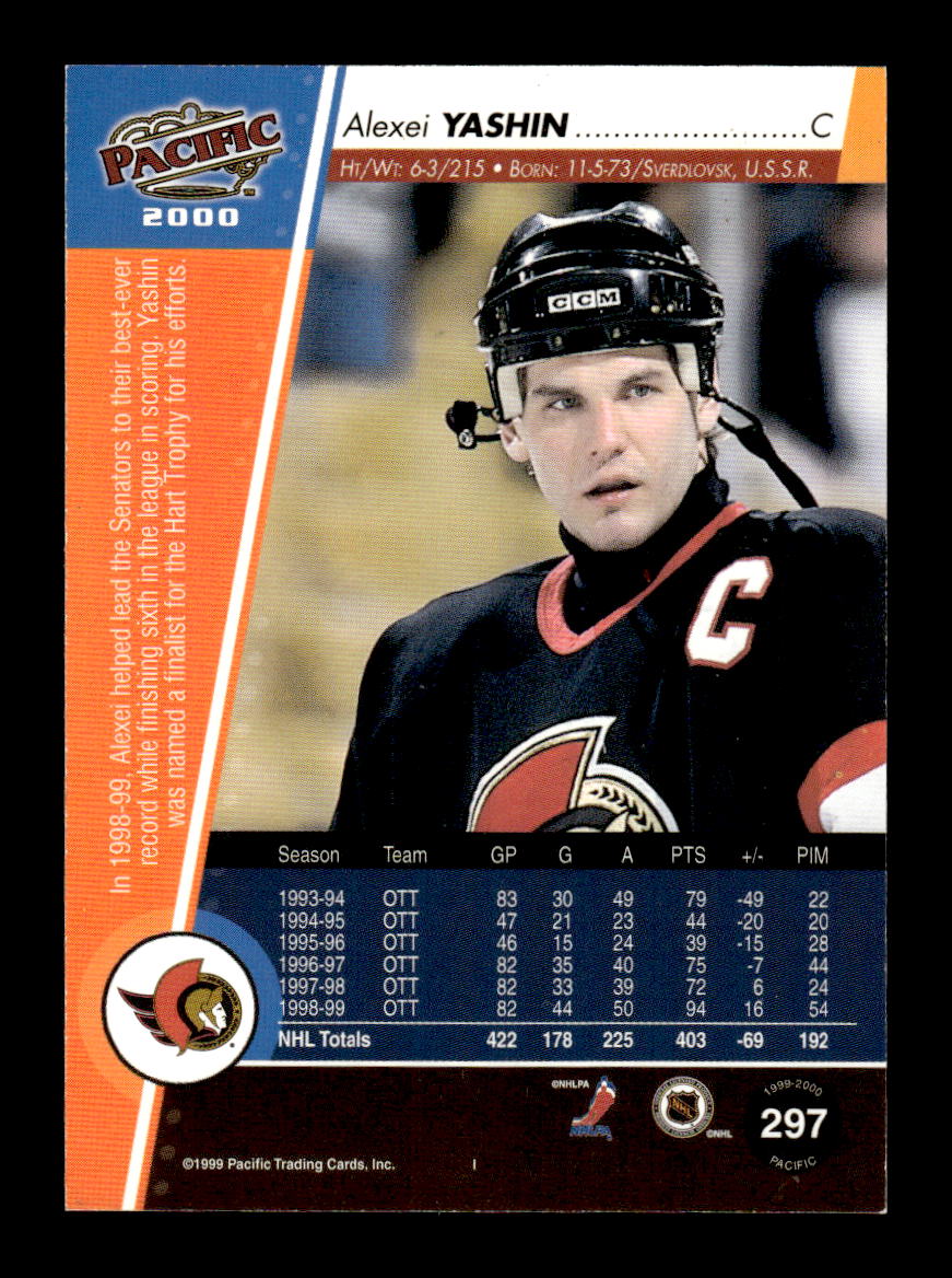 1999-00 Pacific #297 Alexei Yashin Ottawa Senators EX CS26017184