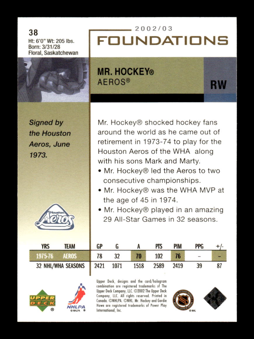 2002-03 Upper Deck Foundations #38 Gordie Howe Houston Aeros EX CS26017190
