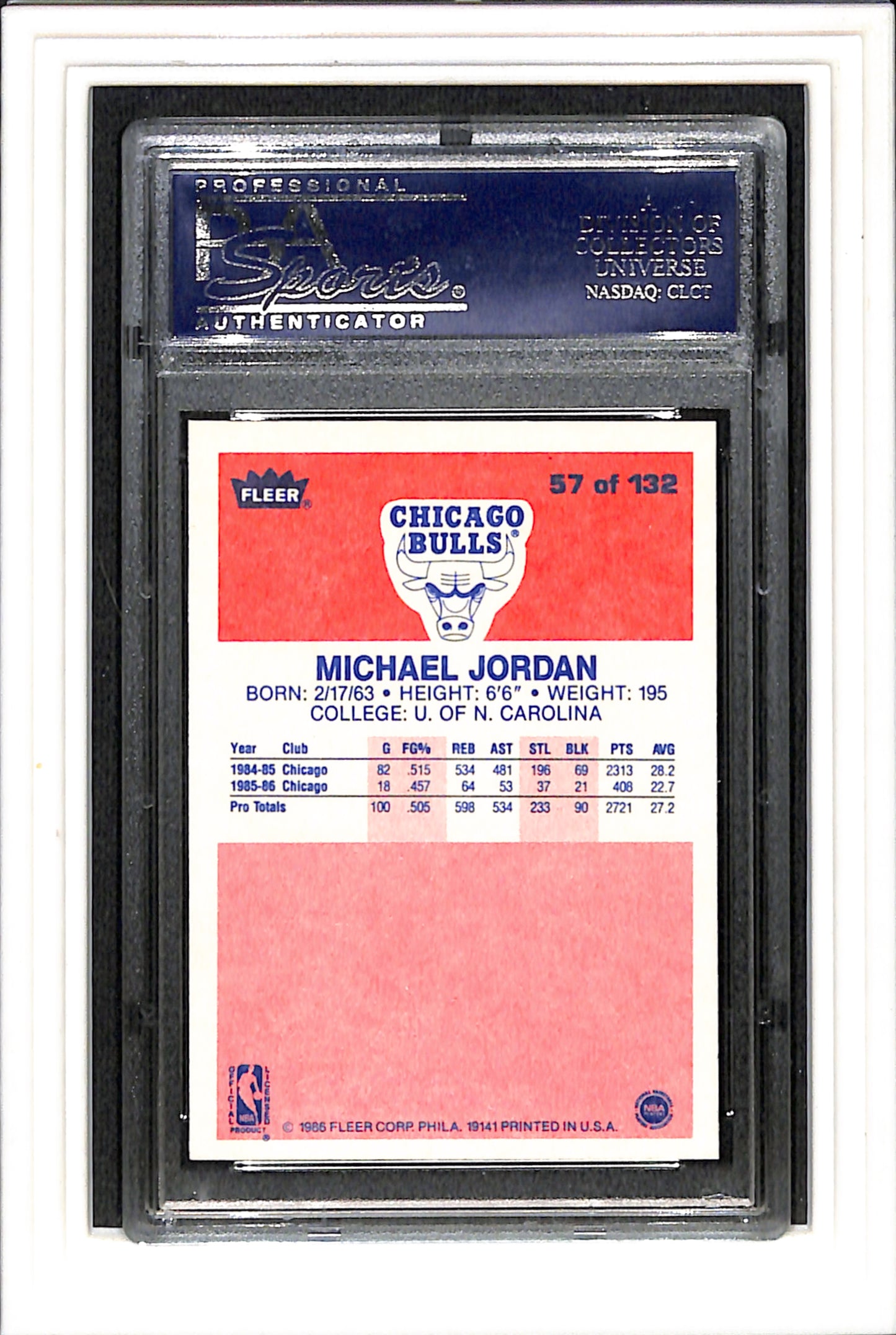 1986 Fleer #57 Michael Jordan PSA 8 SN 21533204