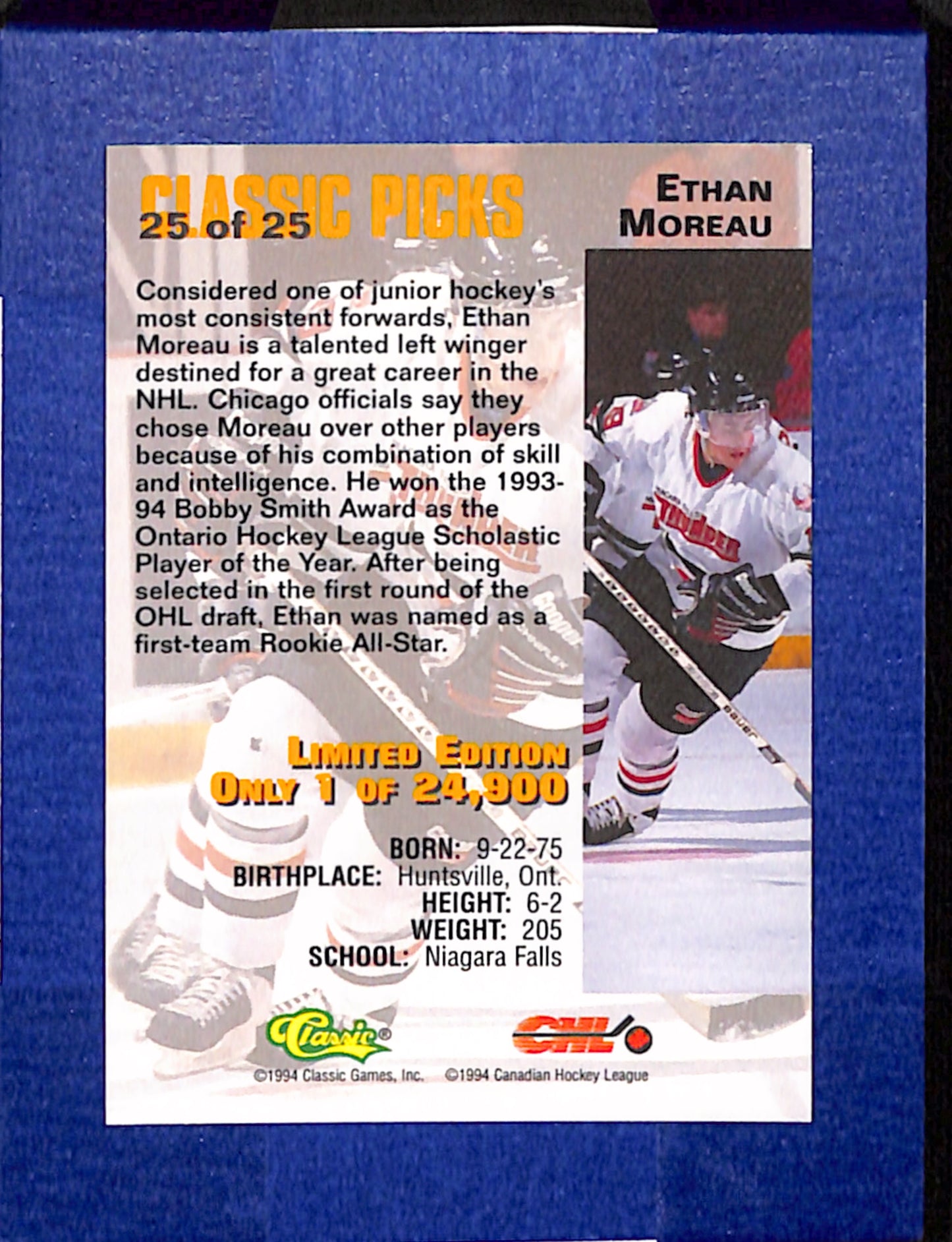 1994 Classic Four Sport #25 Ethan Moreau Niagara Falls Thunder EXMT CS26017213
