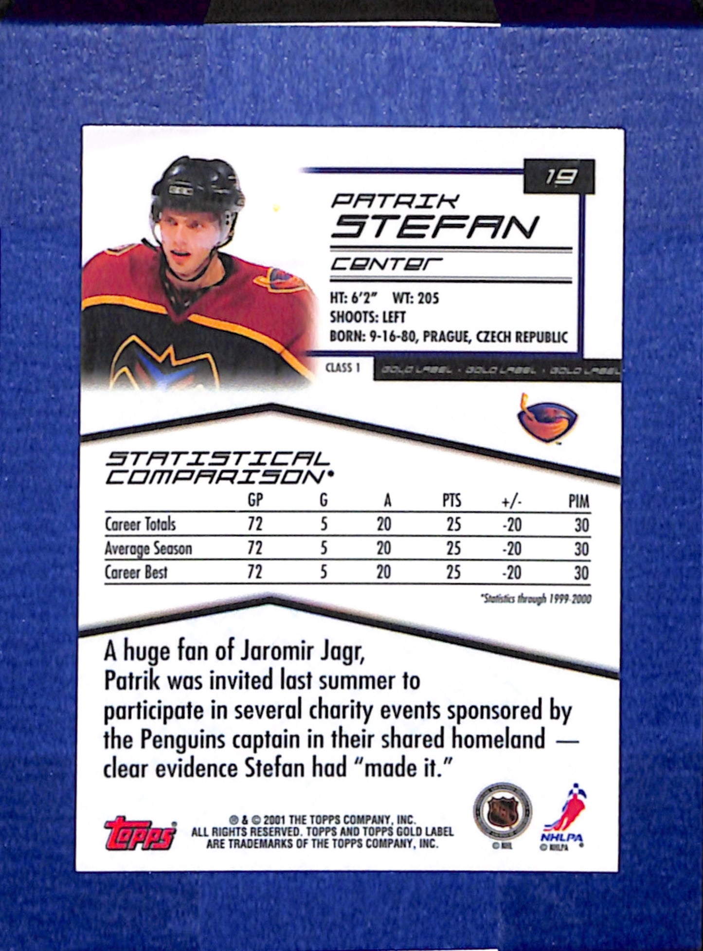 2000-01 Topps Gold Label #19 Patrik Stefan Atlanta Thrashers EXMT CS26017221