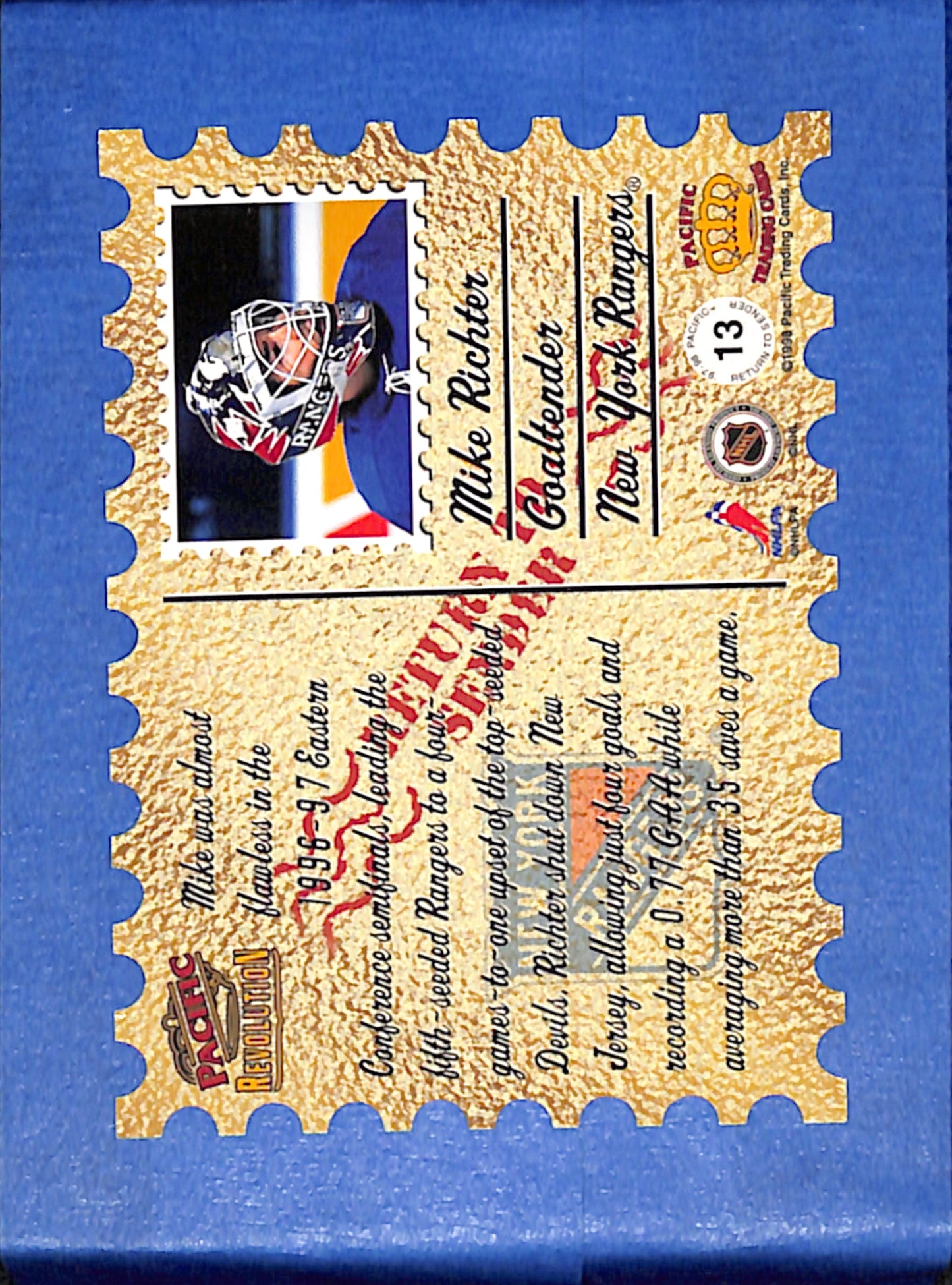 1997-98 Pacific Revolution #13 Mike Richter New York Rangers EXMT CS26017243