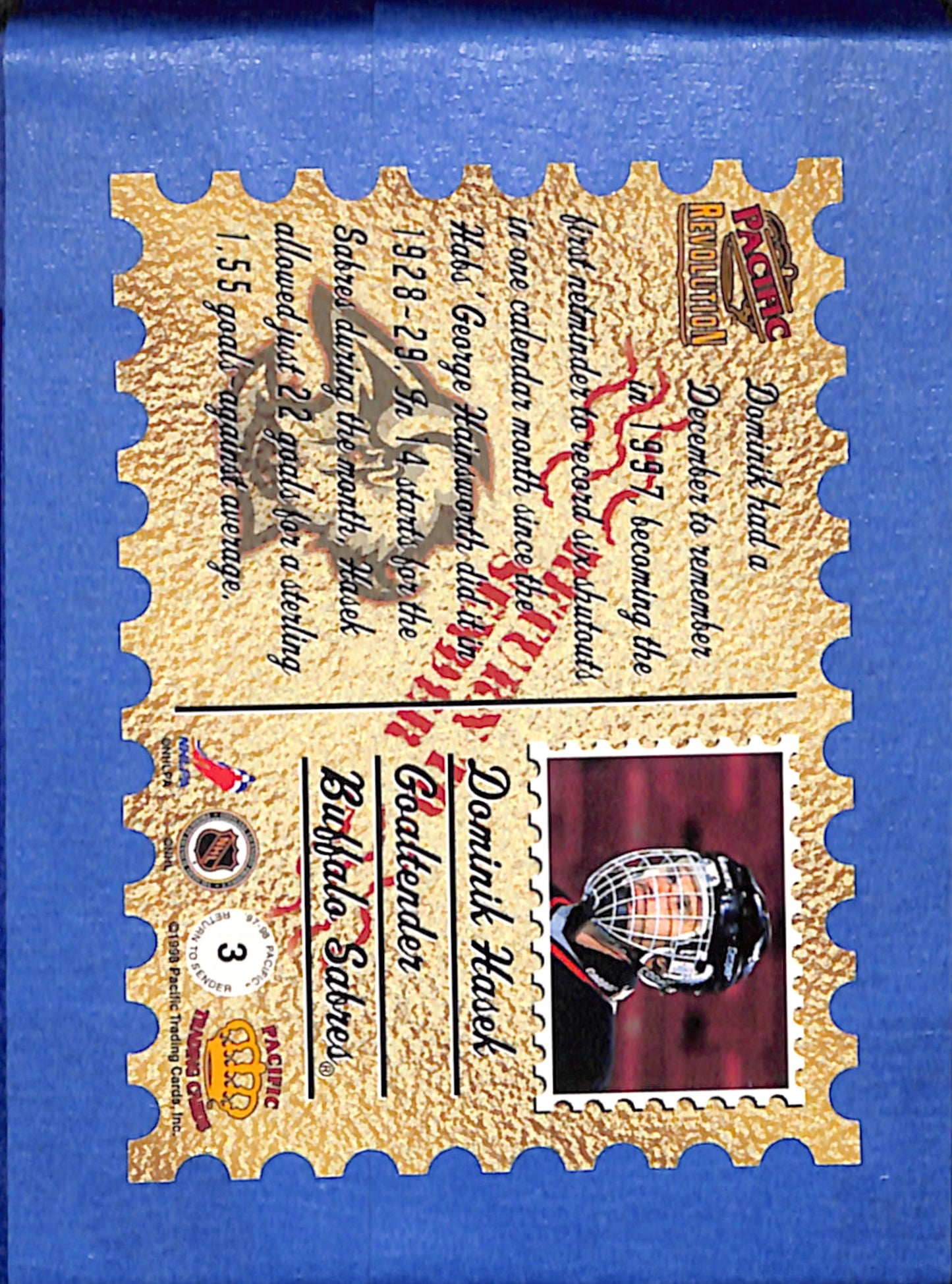 1997-98 Pacific Revolution #3 Dominik Hasek Buffalo Sabres EXMT CS26017244