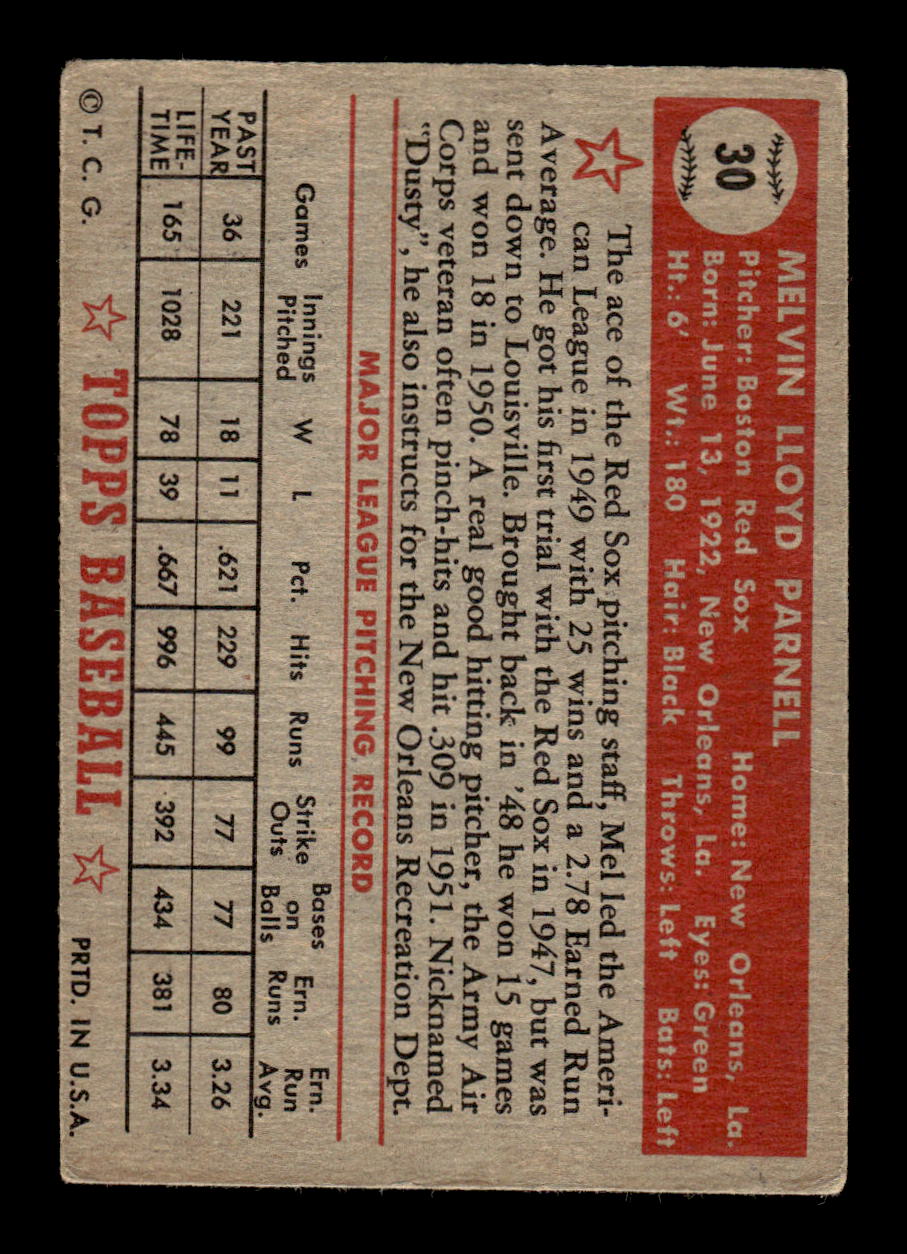 1952 Topps #30 Mel Parnell Boston Red Sox LOW GRADE CS26017305