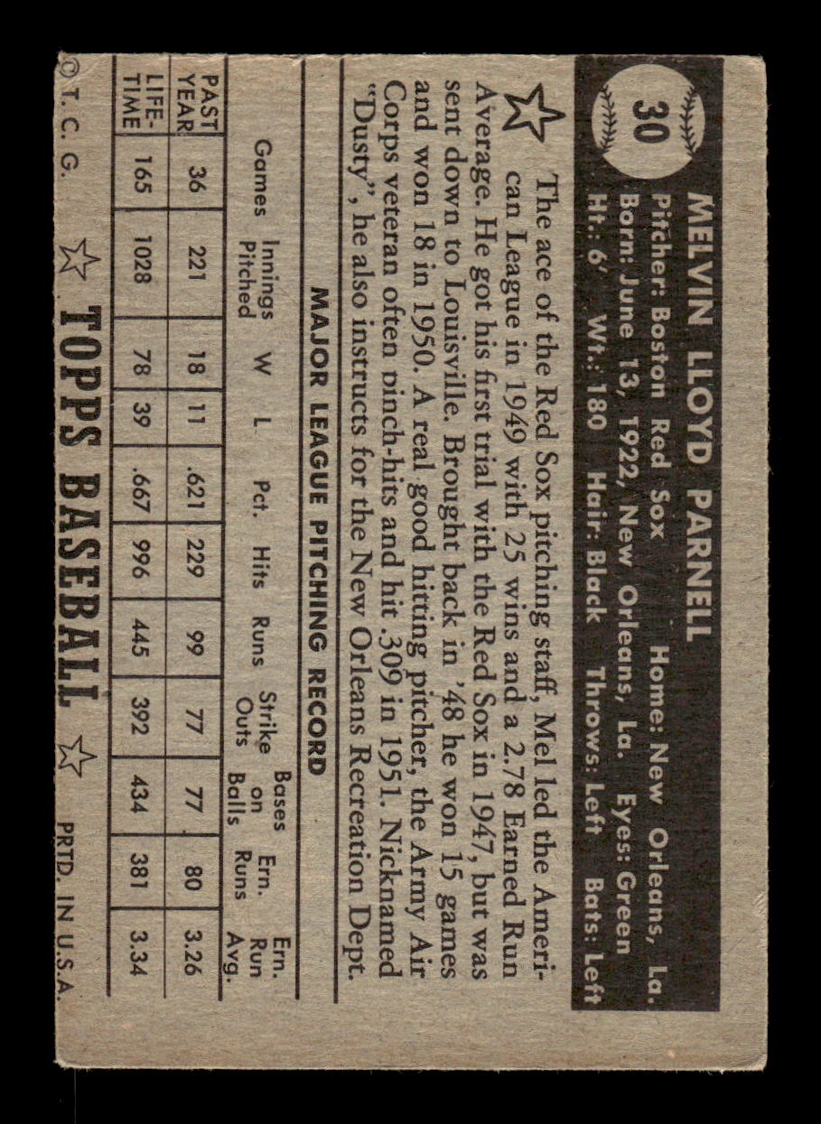 1952 Topps #30 Mel Parnell BLK BK Boston Red Sox LOW GRADE CS26017306