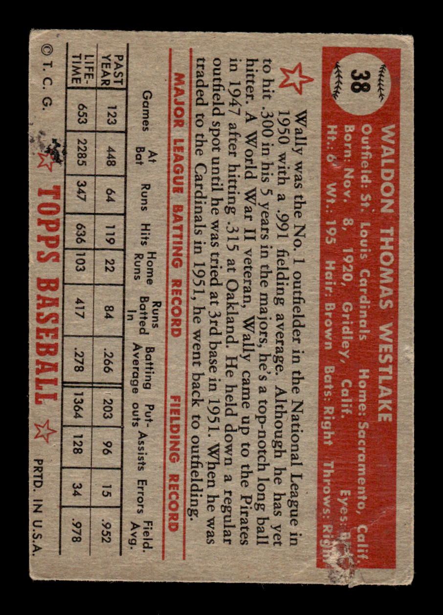 1952 Topps #38 Wally Westlake St. Louis Cardinals LOW GRADE CS26017311