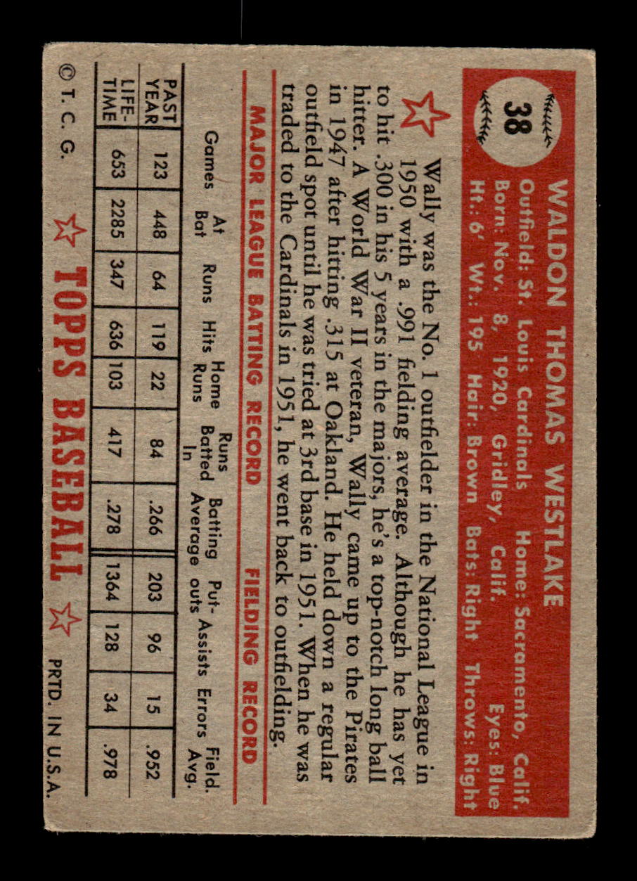 1952 Topps #38 Wally Westlake St. Louis Cardinals LOW GRADE CS26017312