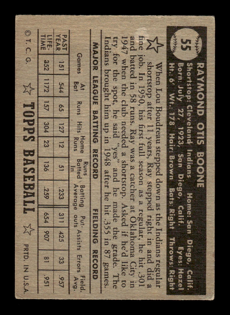 1952 Topps #55 Ray Boone BLK BK Cleveland Indians LOW GRADE CS26017323