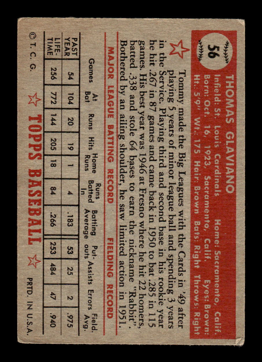 1952 Topps #56 Tommy Glaviano St. Louis Cardinals LOW GRADE CS26017324