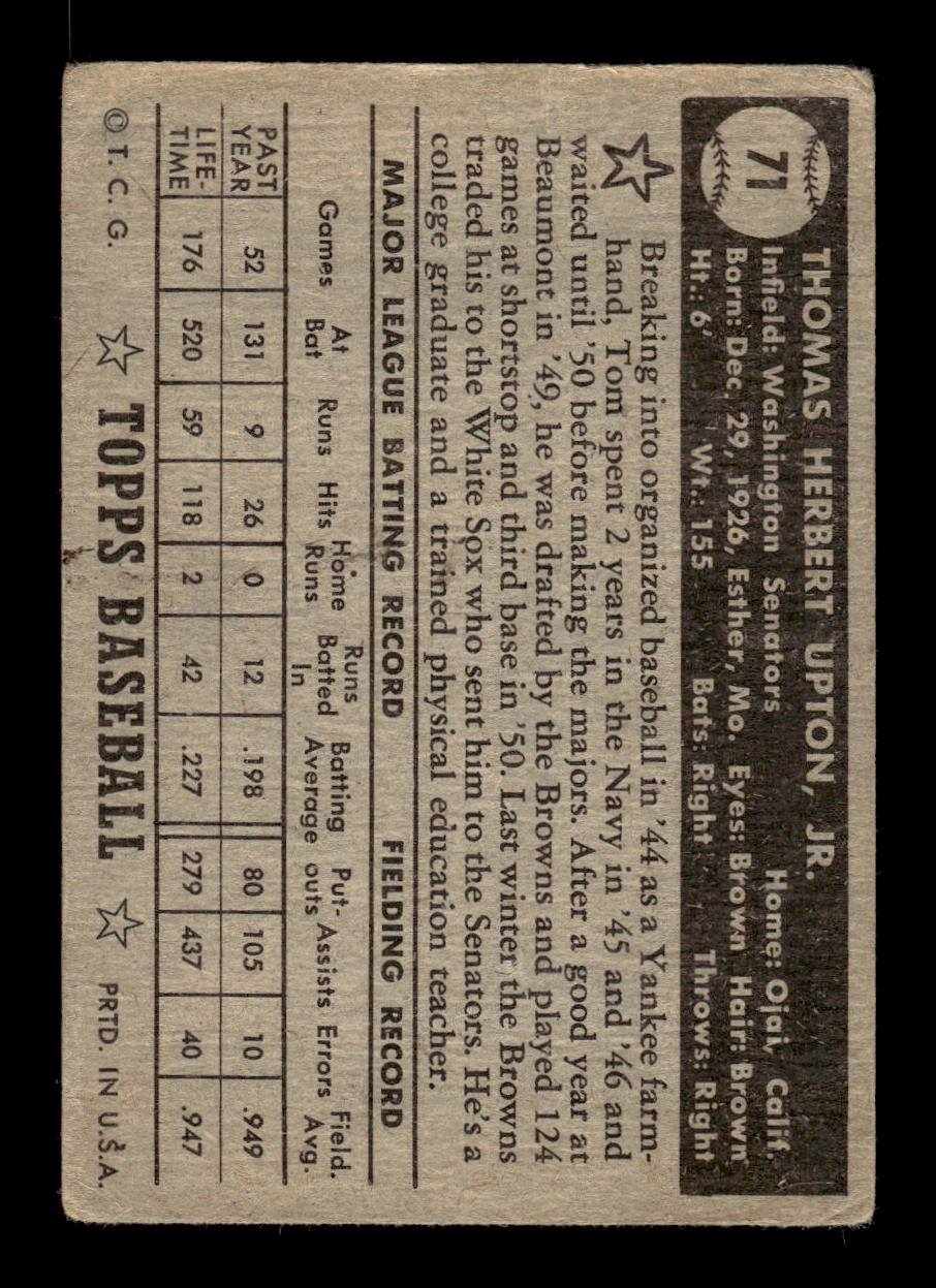 1952 Topps #71 Tom Upton BLK BK Washington Senators LOW GRADE CS26017331