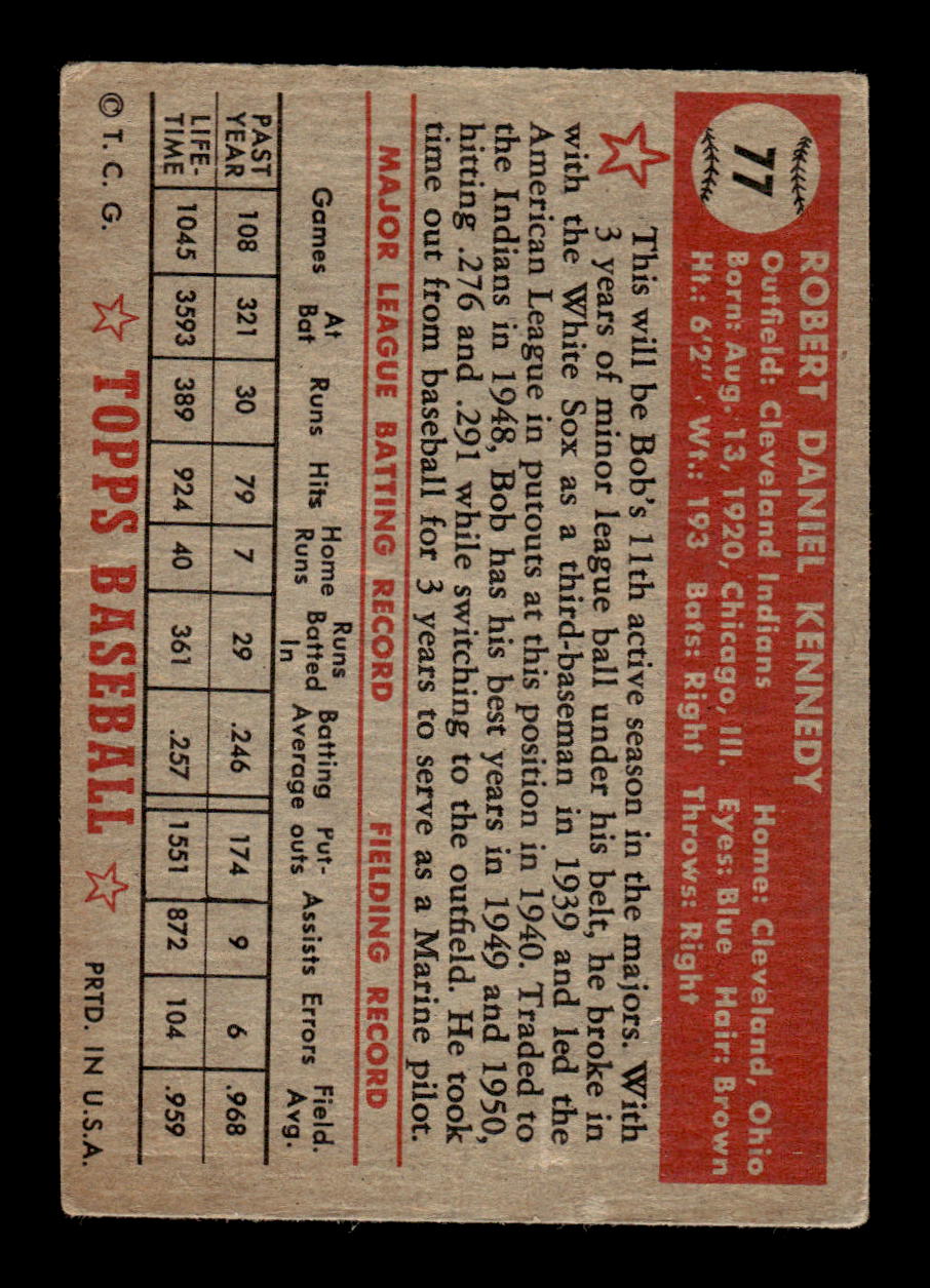 1952 Topps #77 Bob Kennedy Cleveland Indians LOW GRADE CS26017333