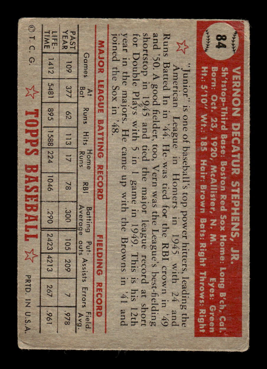 1952 Topps #84 Vern Stephens Boston Red Sox LOW GRADE CS26017339
