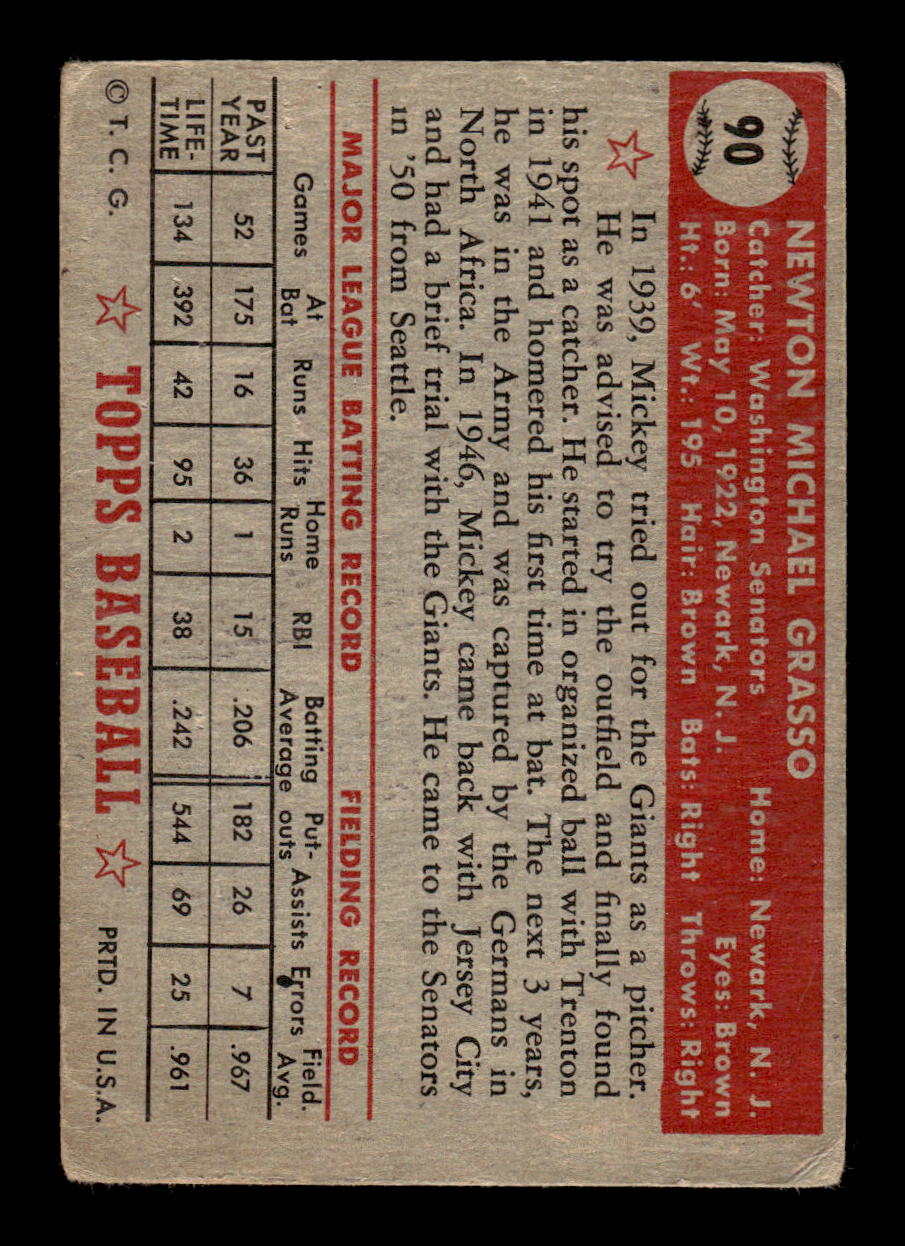 1952 Topps #90 Mickey Grasso Washington Senators LOW GRADE CS26017340