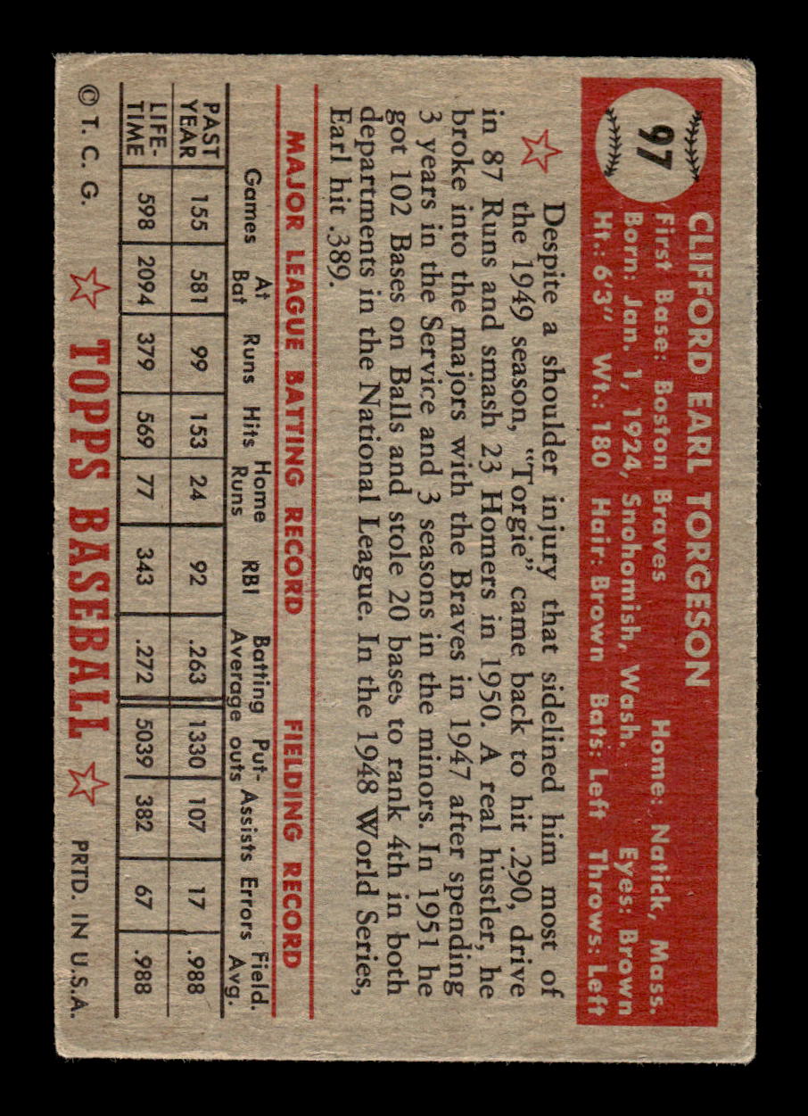 1952 Topps #97 Earl Torgeson Boston Braves LOW GRADE CS26017342