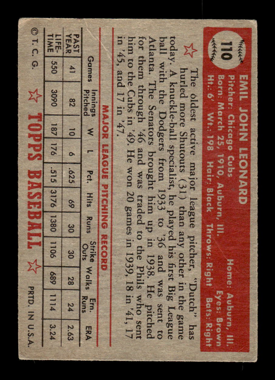 1952 Topps #110 Dutch Leonard Chicago Cubs LOW GRADE CS26017348