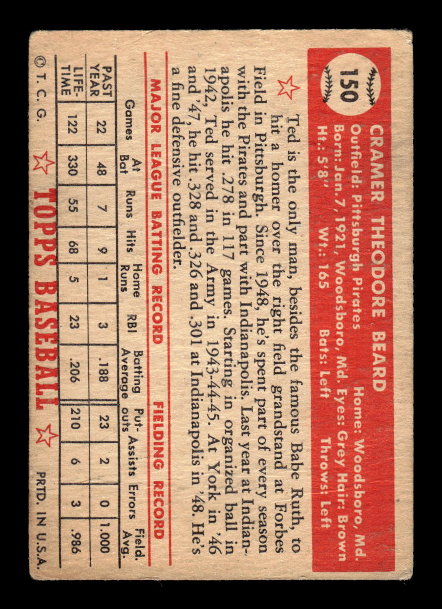 1952 Topps #150 Ted Beard Pittsburgh Pirates LOW GRADE CS26017351