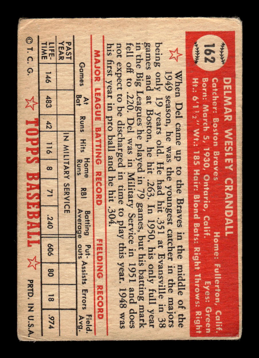 1952 Topps #162 Del Crandall Boston Braves LOW GRADE CS26017354