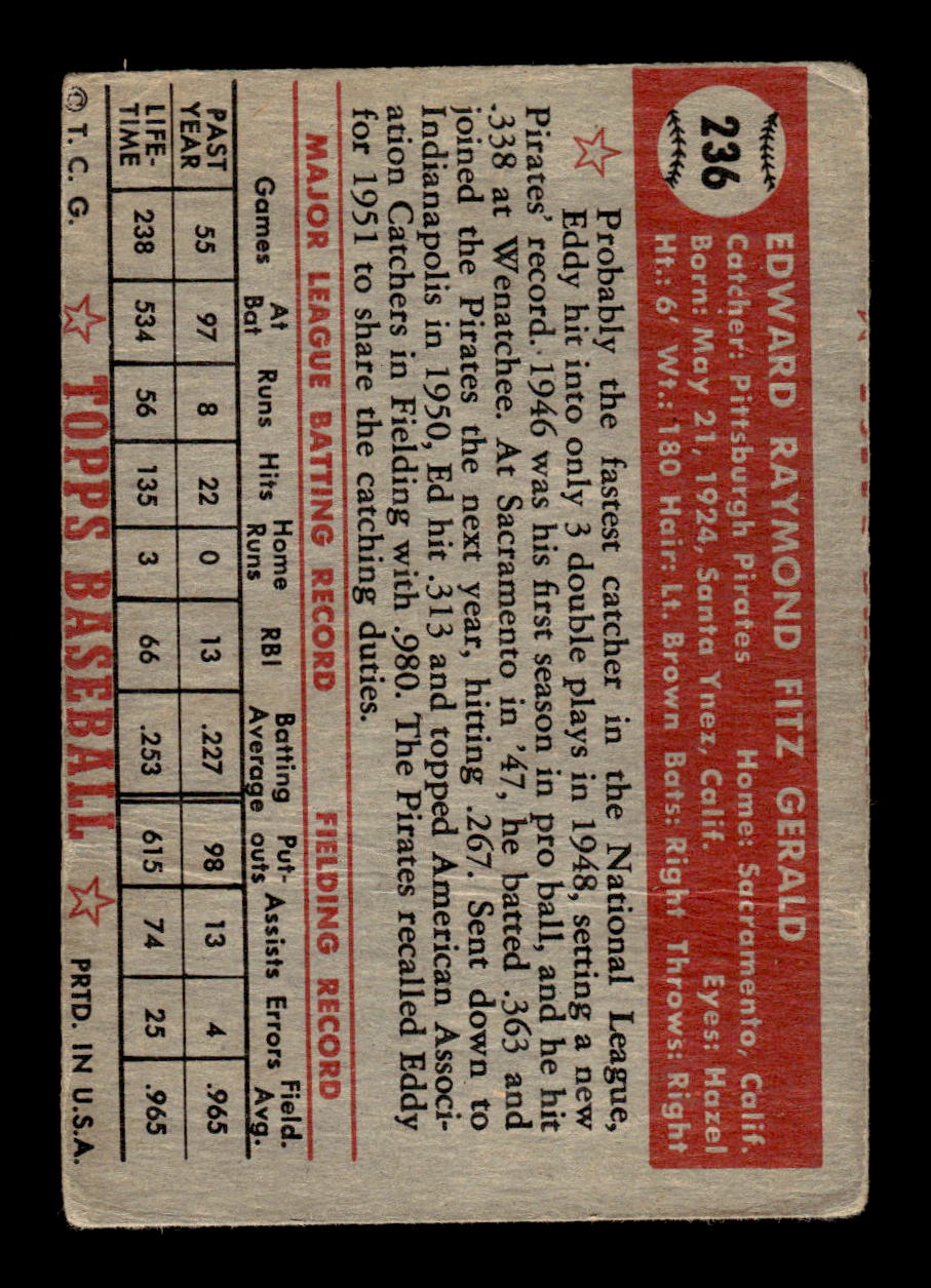 1952 Topps #236 Ed FitzGerald Pittsburgh Pirates LOW GRADE CS26017360