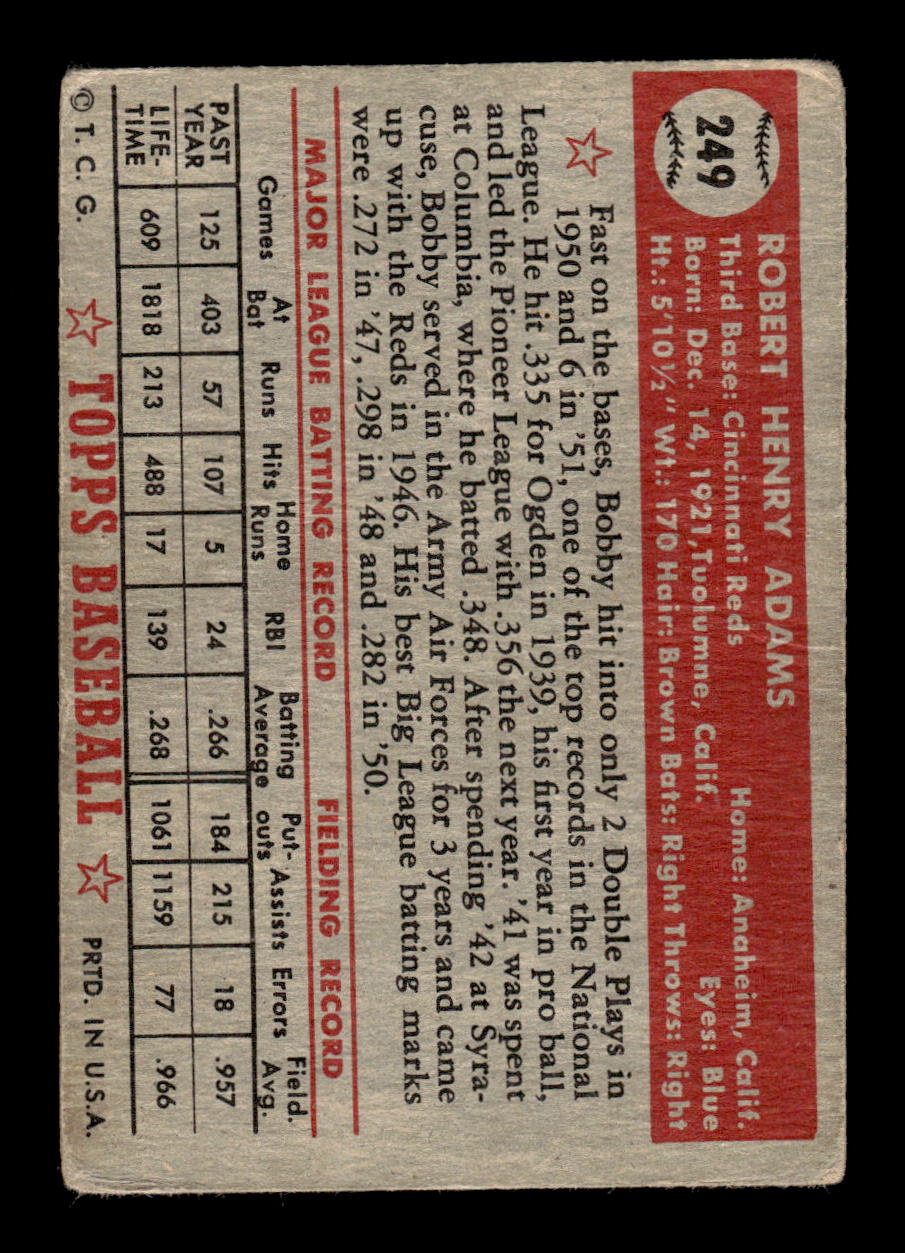 1952 Topps #249 Bobby Adams Cincinnati Reds LOW GRADE CS26017361