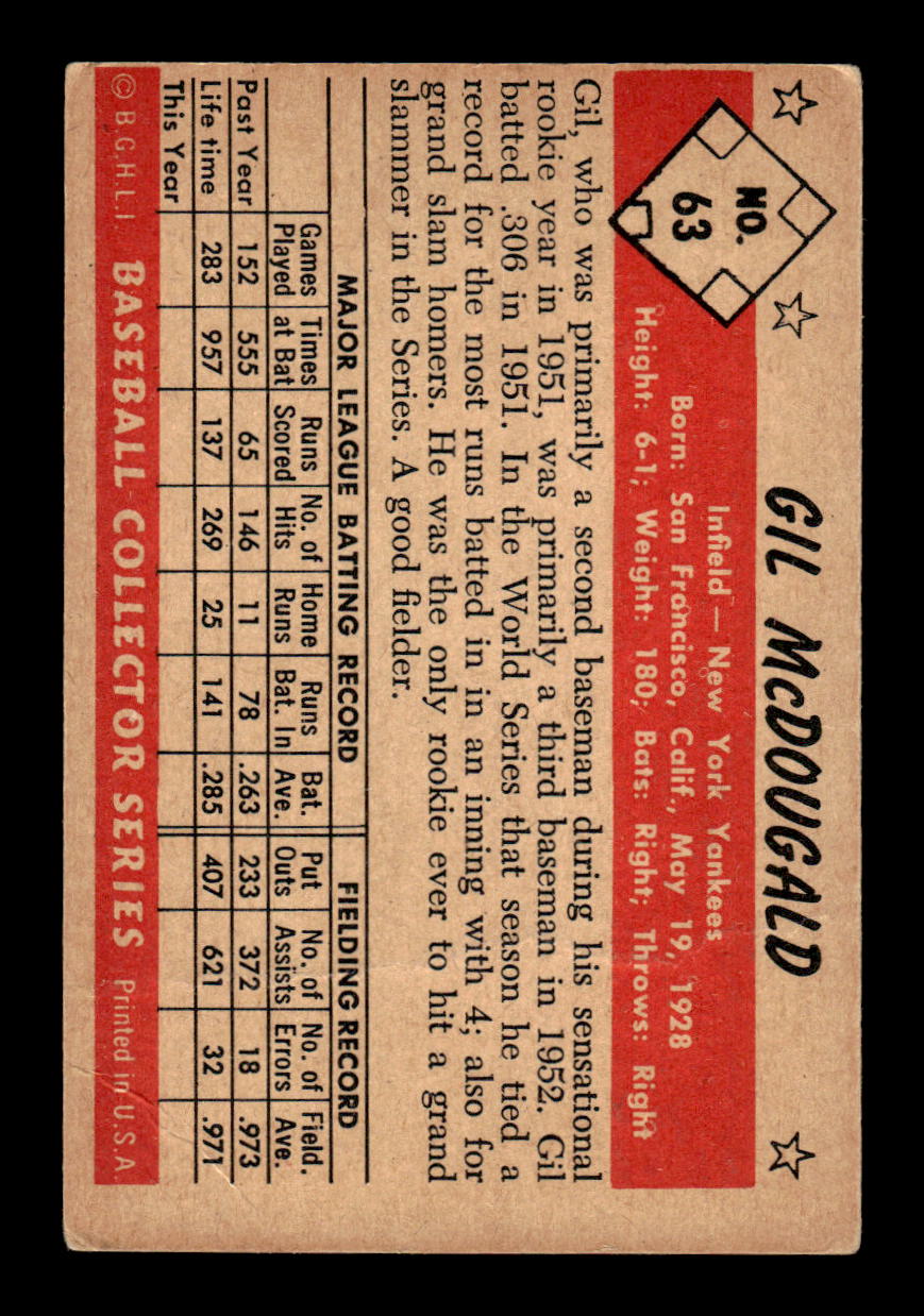 1953 Bowman Color #63 Gil McDougald New York Yankees LOW GRADE CS26017362