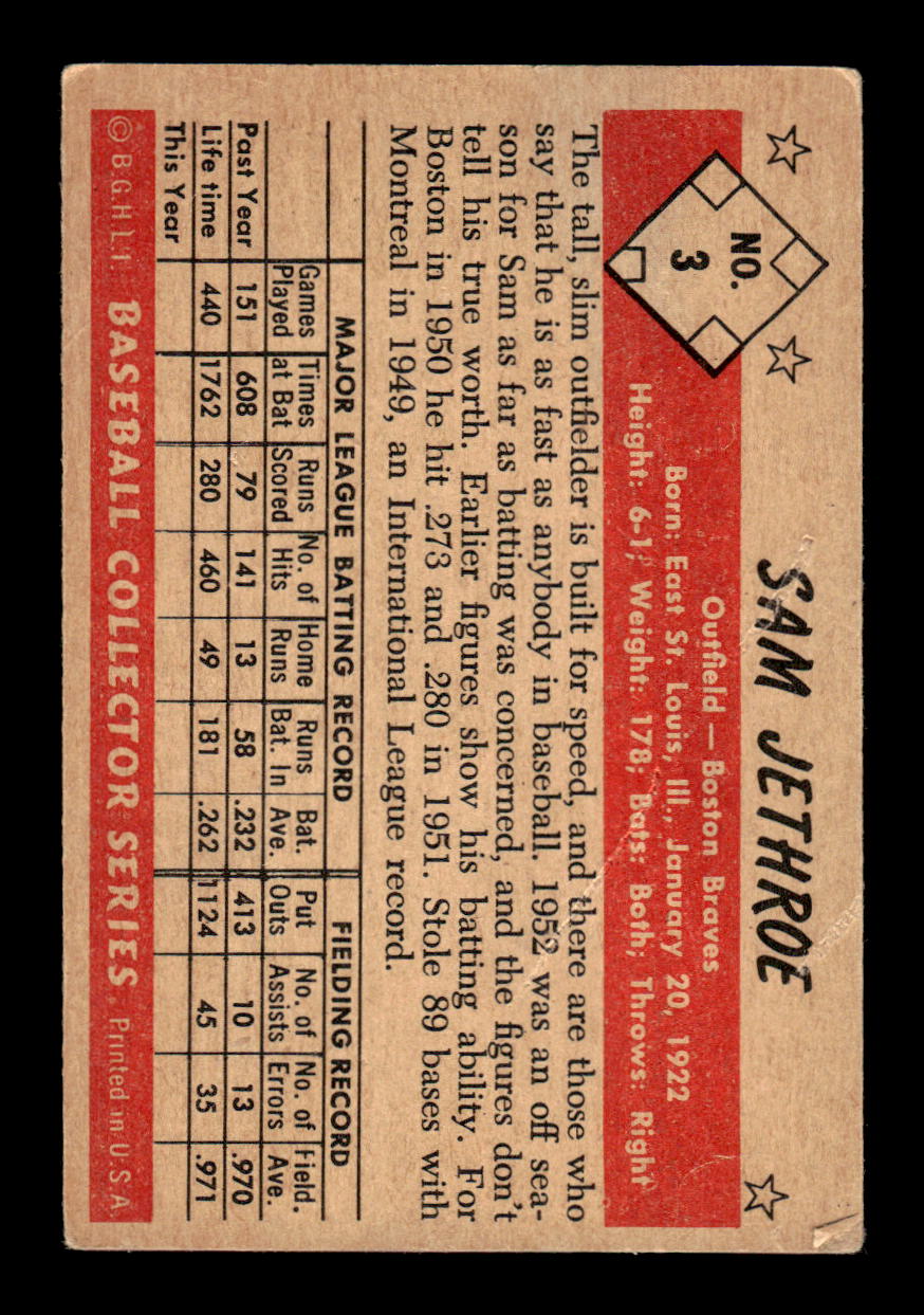 1953 Bowman Color #3 Sam Jethroe Boston Braves VG CS26017363