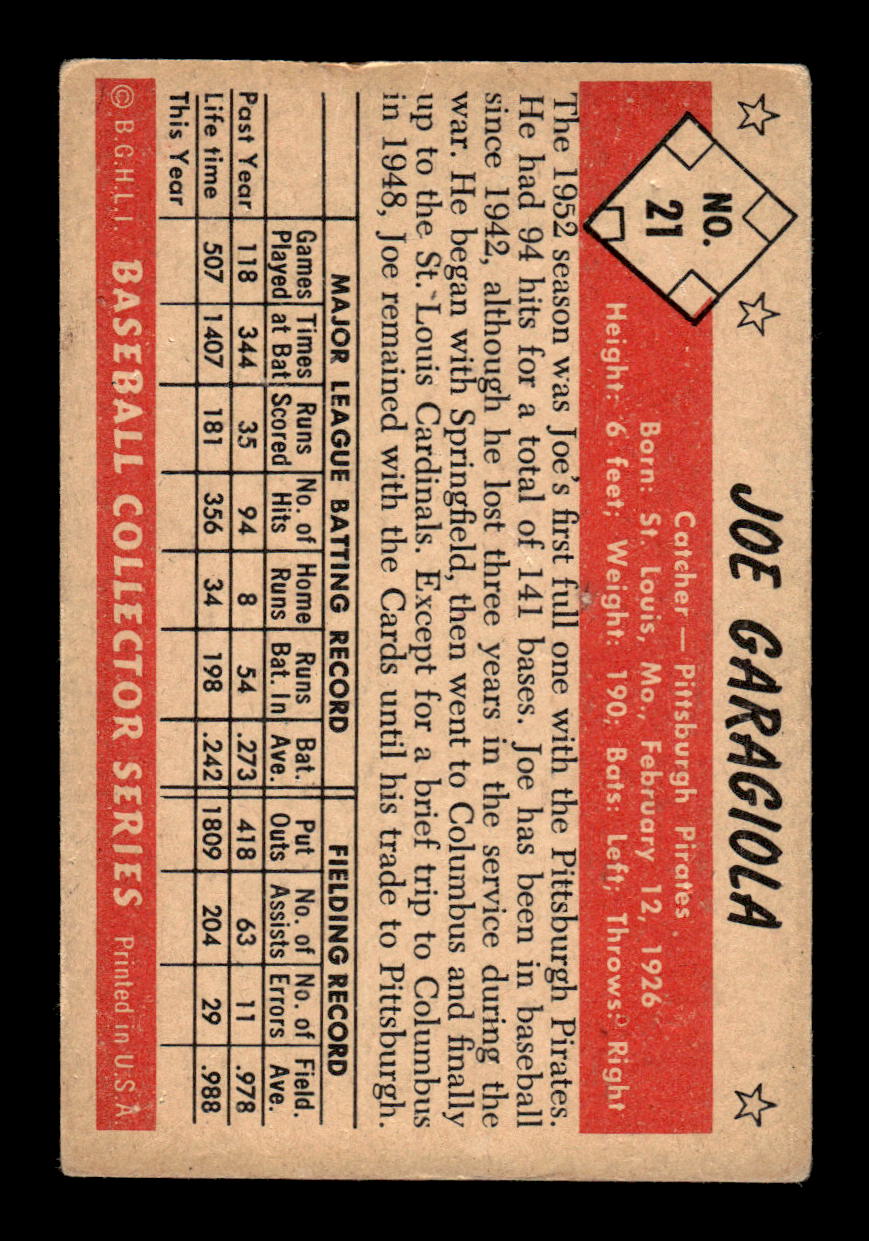 1953 Bowman Color #21 Joe Garagiola Pittsburgh Pirates F/G CS26017364