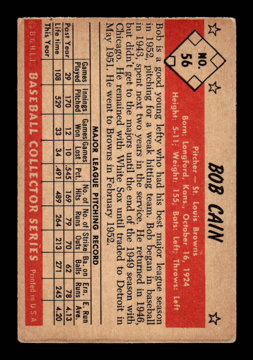 1953 Bowman Color #56 Bob Cain St. Louis Browns VG CS26017366