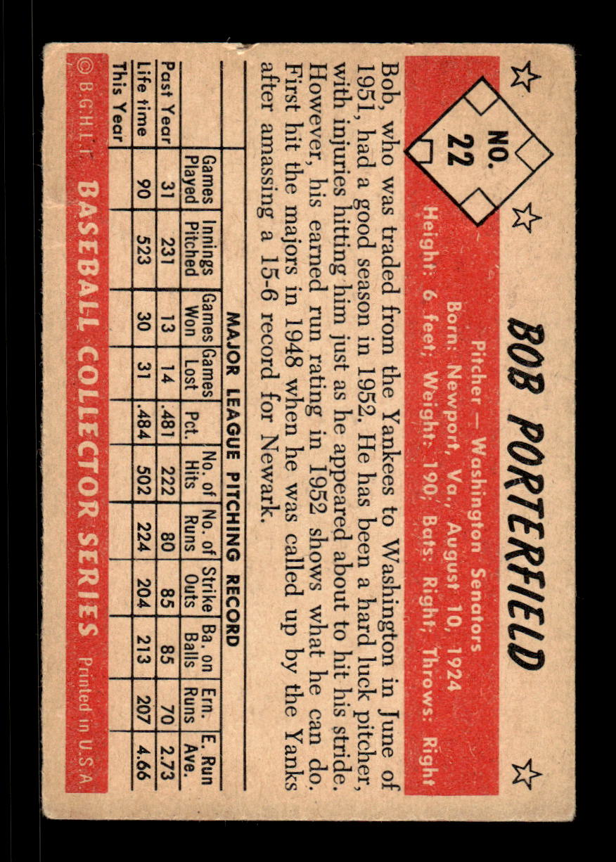 1953 Bowman Color #22 Bob Porterfield Washington Senators LOW GRADE CS26017382