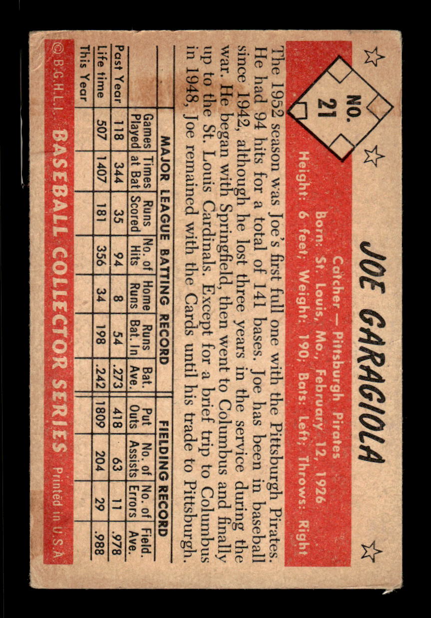 1953 Bowman Color #21 Joe Garagiola Pittsburgh Pirates LOW GRADE CS26017385
