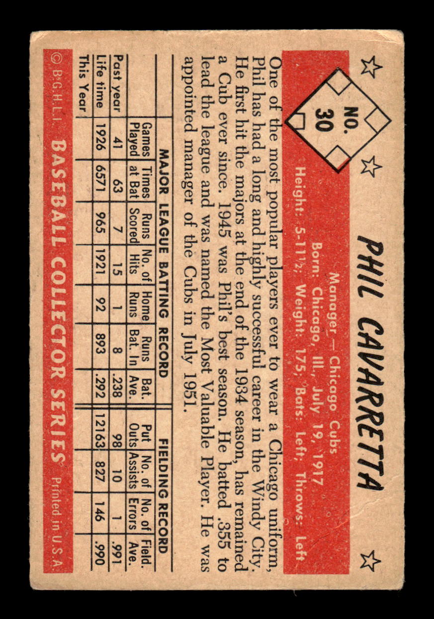 1953 Bowman Color #30 Phil Cavarretta Chicago Cubs LOW GRADE CS26017387