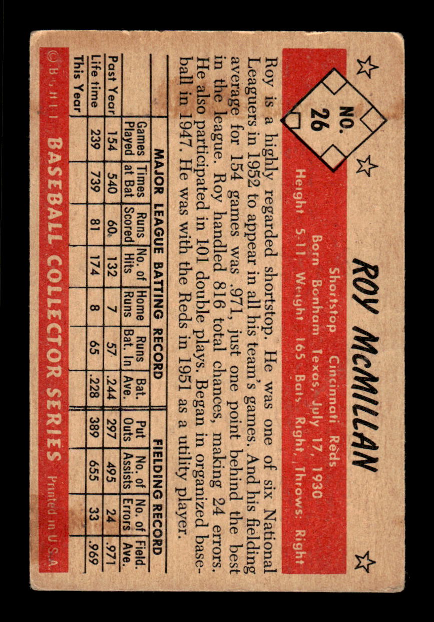 1953 Bowman Color #26 Roy McMillan Cincinnati Reds LOW GRADE CS26017391