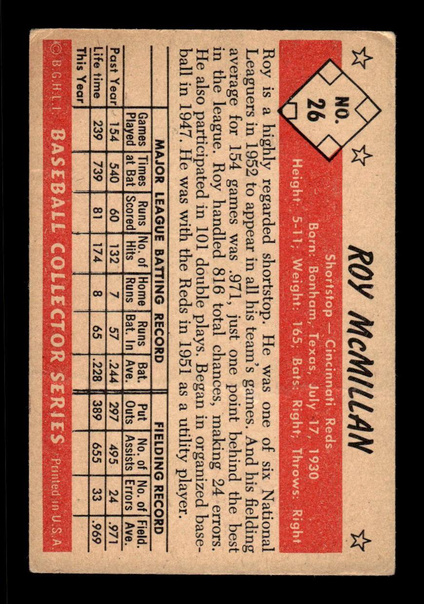 1953 Bowman Color #26 Roy McMillan Cincinnati Reds LOW GRADE CS26017393