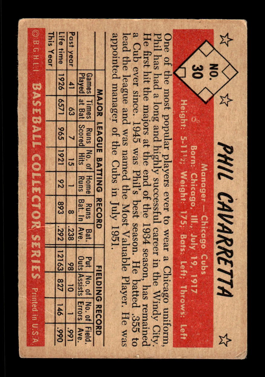 1953 Bowman Color #30 Phil Cavarretta Chicago Cubs LOW GRADE CS26017394