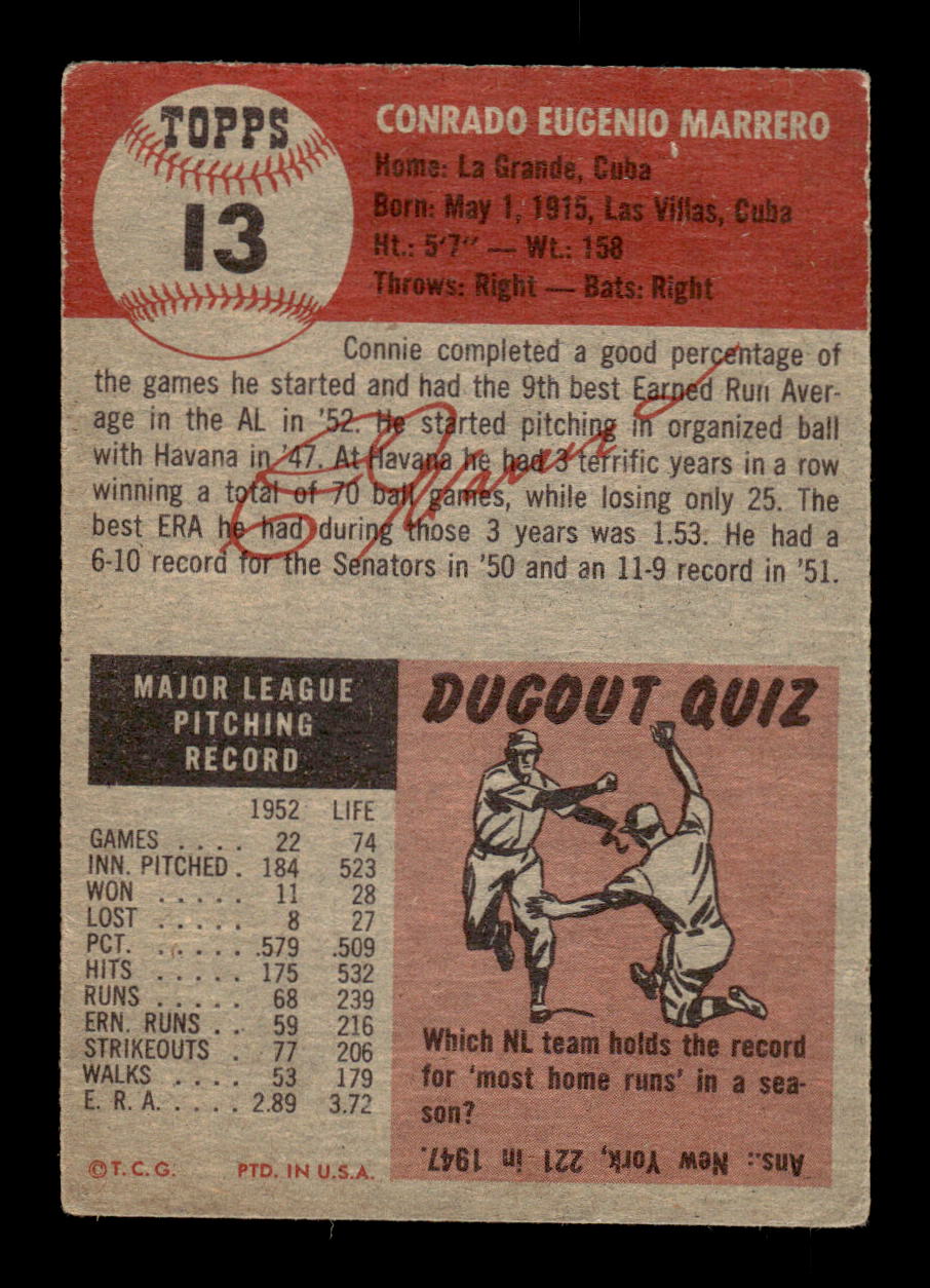 1953 Topps #13 Connie Marrero Washington Senators VG CS26017403