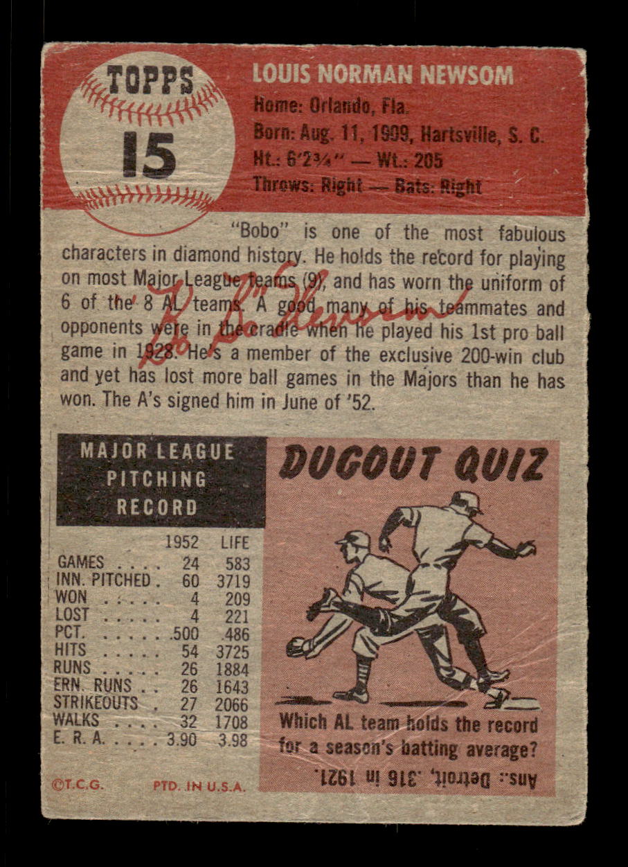 1953 Topps #15 Bobo Newsom Philadelphia Athletics VG CS26017405