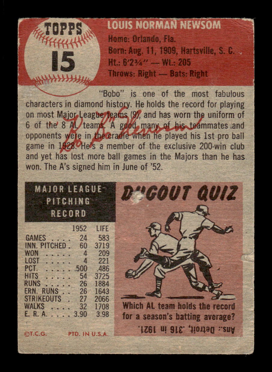 1953 Topps #15 Bobo Newsom Philadelphia Athletics VG CS26017406