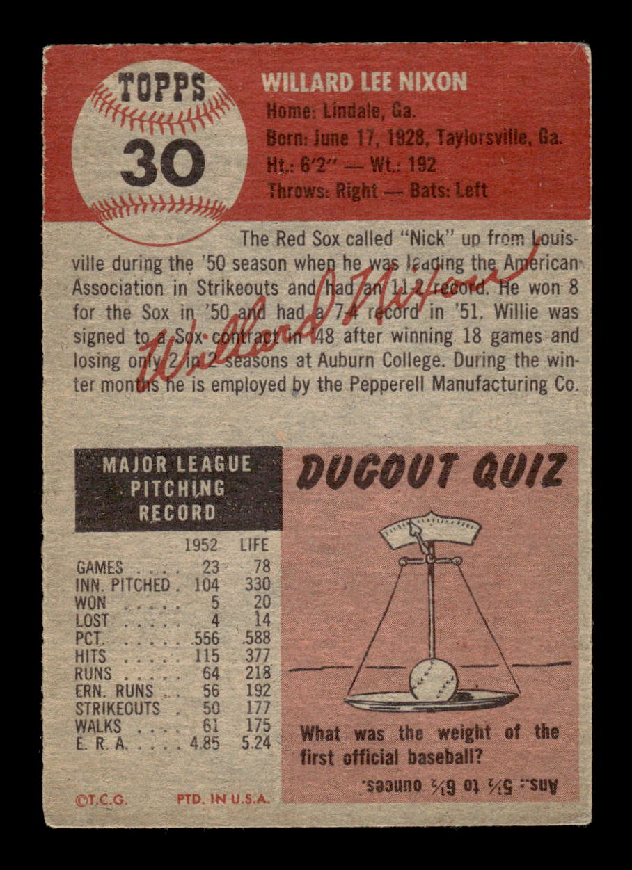 1953 Topps #30 Willard Nixon Boston Red Sox VG CS26017414