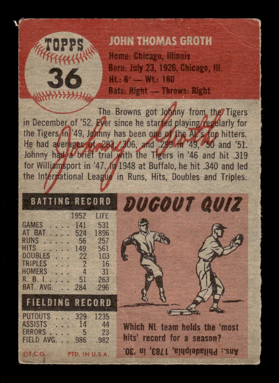 1953 Topps #36 Johnny Groth St. Louis Browns VG CS26017416