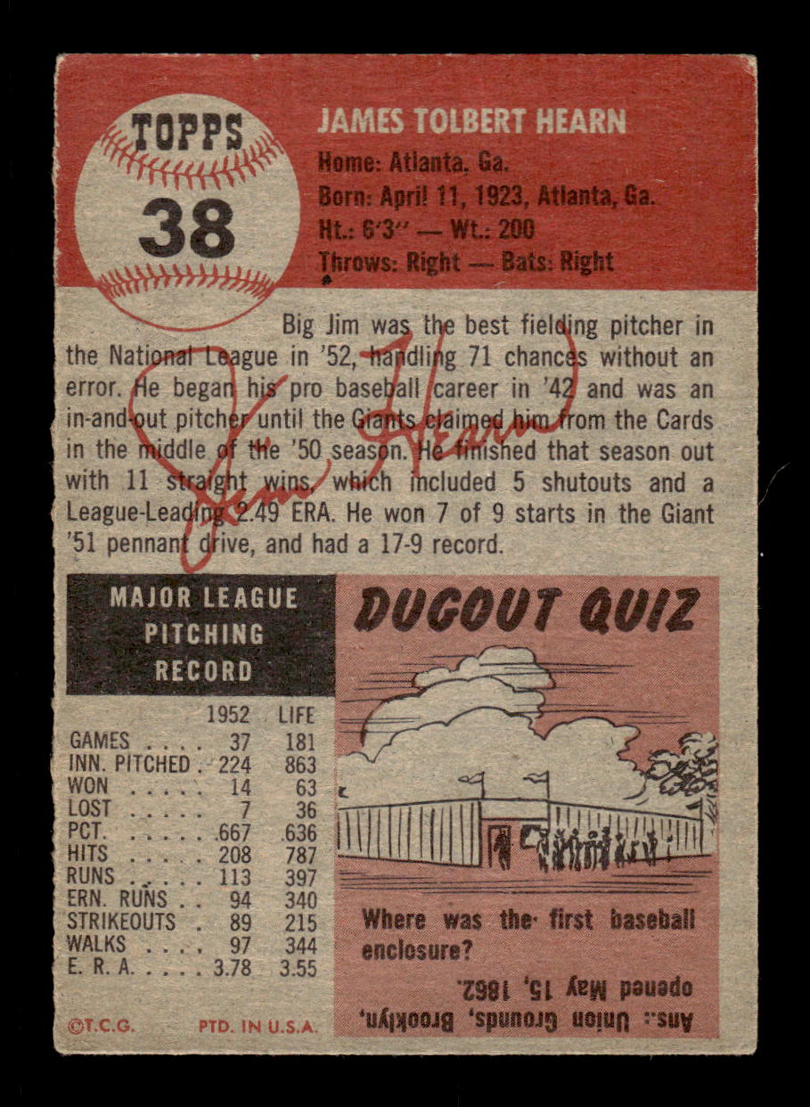 1953 Topps #38 Jim Hearn New York Giants VG CS26017418