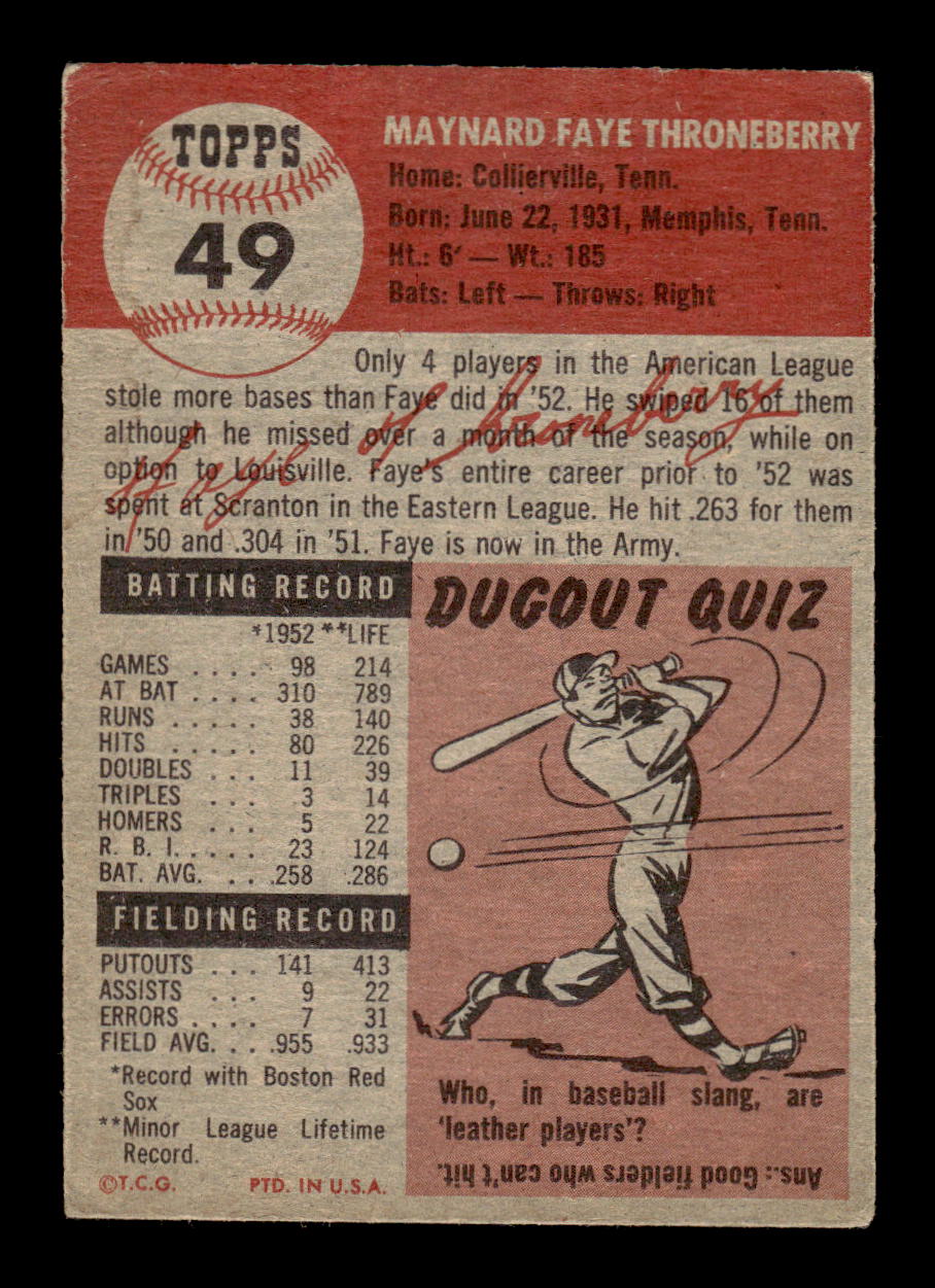 1953 Topps #49 Faye Throneberry Boston Red Sox VG CS26017428