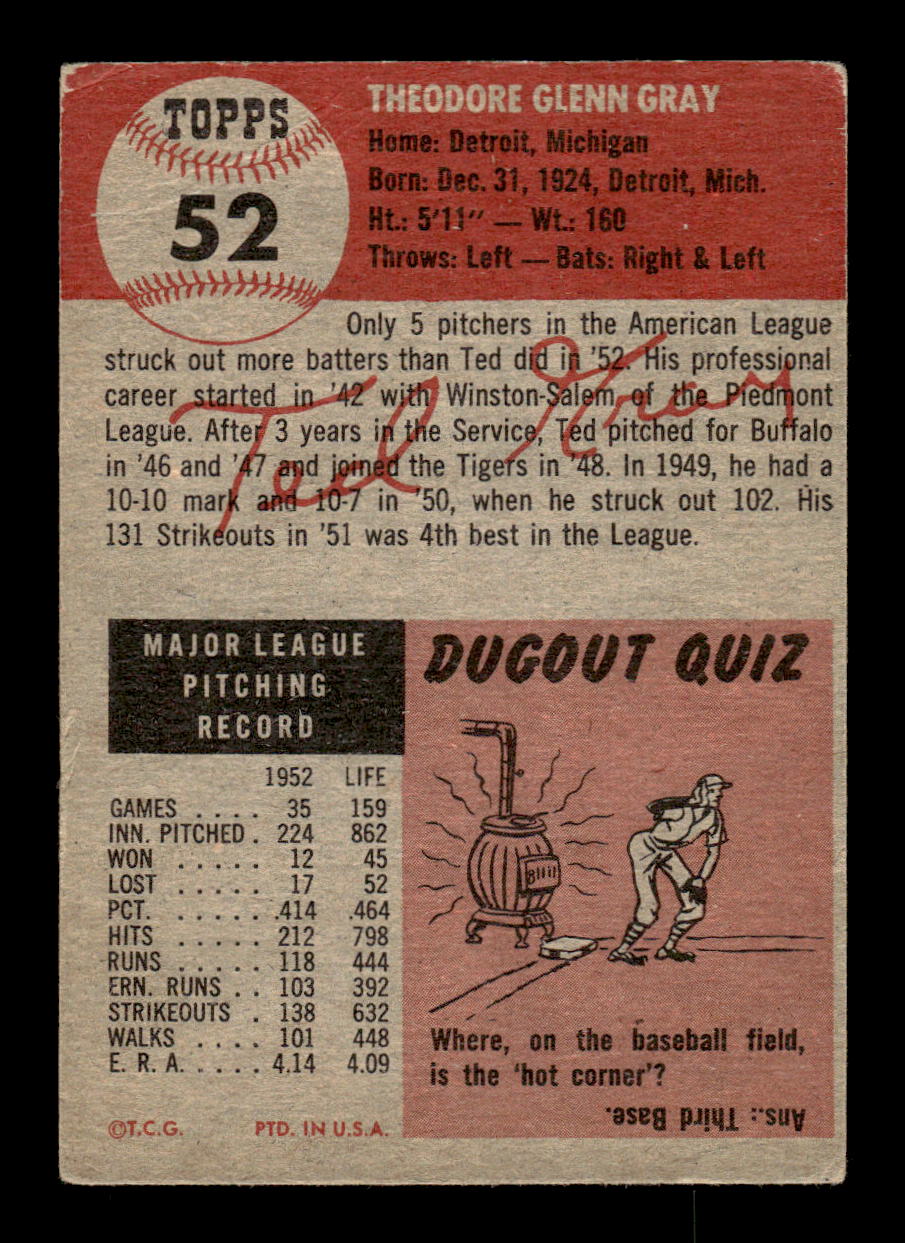 1953 Topps #52 Ted Gray Detroit Tigers VG CS26017432