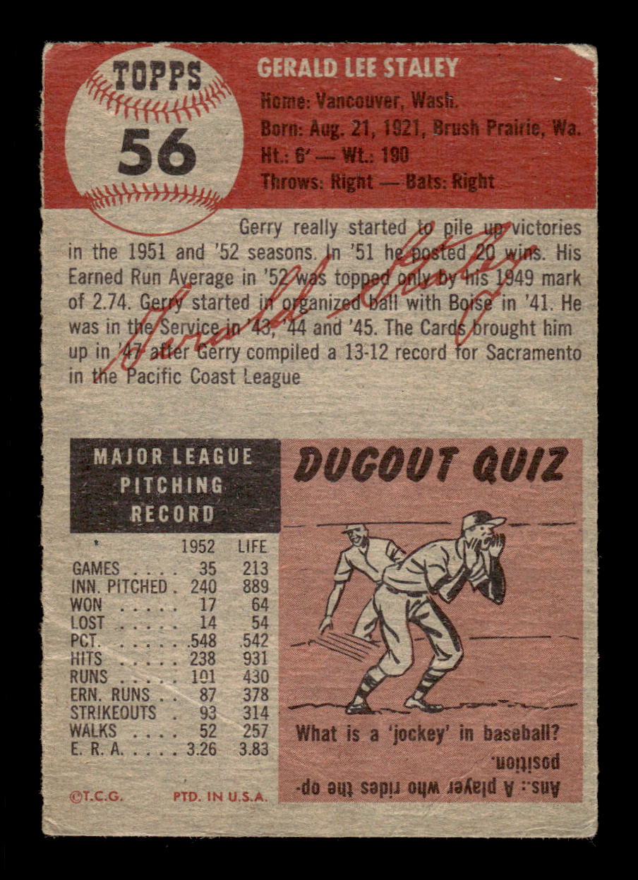 1953 Topps #56 Gerald Staley St. Louis Cardinals VG CS26017435