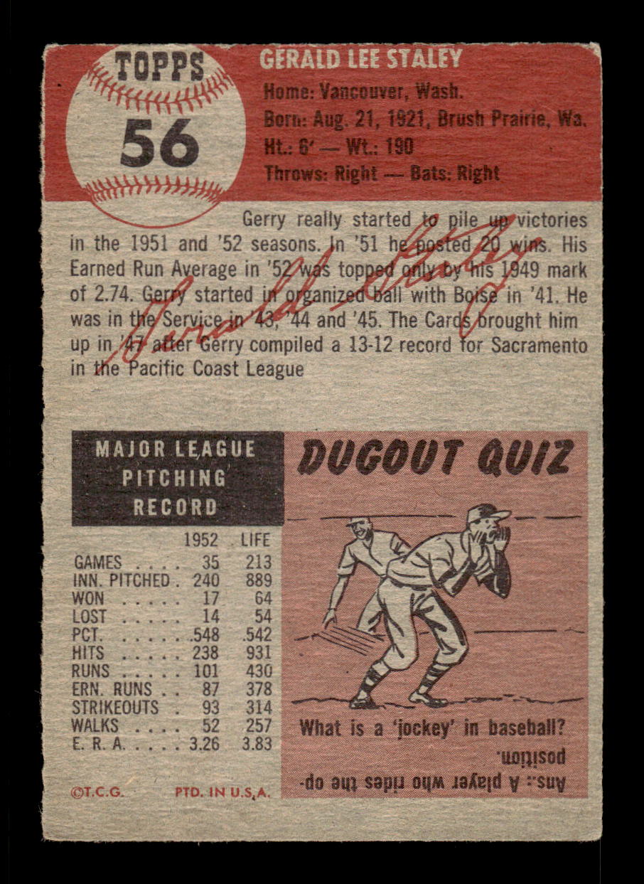 1953 Topps #56 Gerald Staley St. Louis Cardinals VG CS26017436