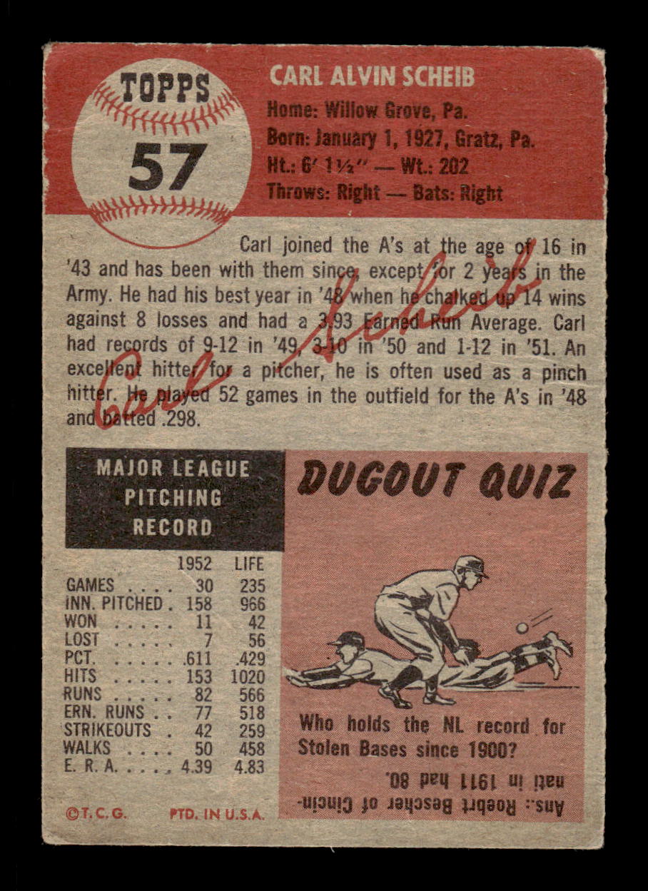 1953 Topps #57 Carl Scheib Philadelphia Athletics VG CS26017437